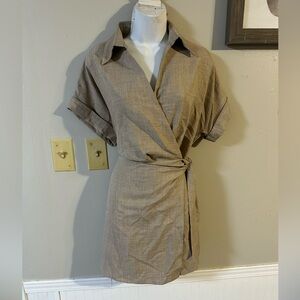 Emma & Michele Taupe Wrap Short-Sleeve Jumpsuit Romper